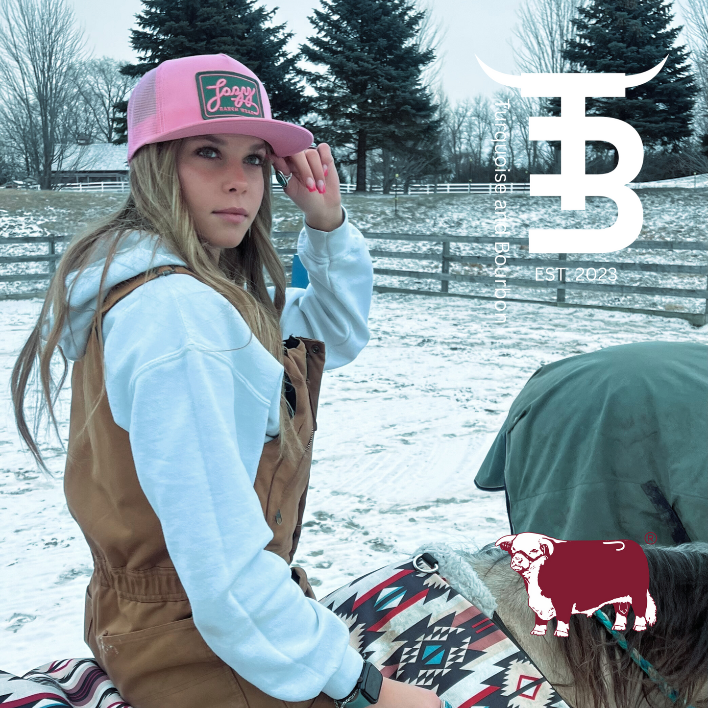 Lazy J Pink Trucker Hat Black Patch