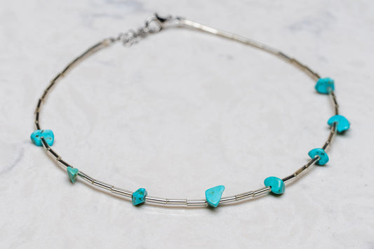 Turquoise Silver Beaded Choker