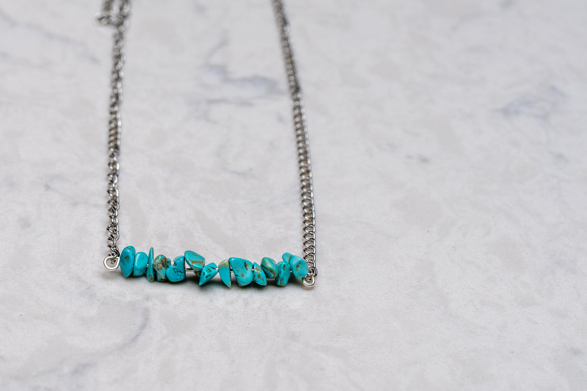 Collier chaîne en barrette de turquoise