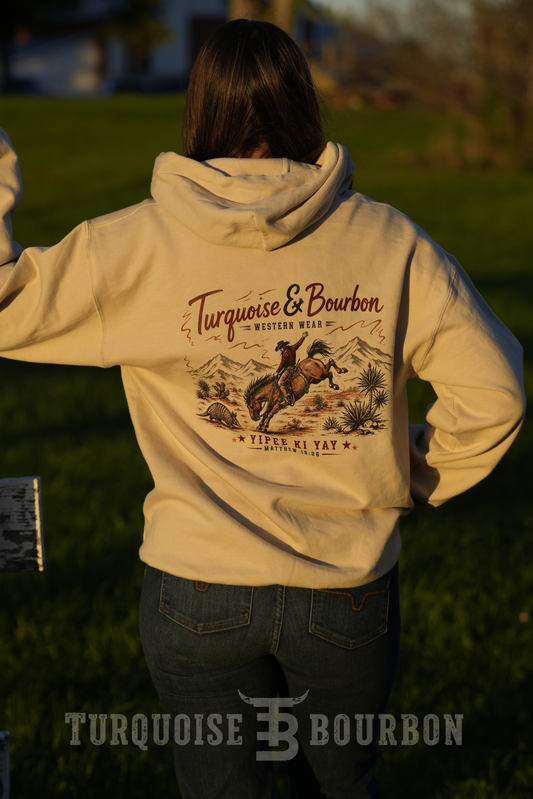 Sweat à capuche Turquoise & Bourbon Western Wear | Pull western vintage