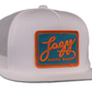 Lazy J White Trucker Hat Orange Patch