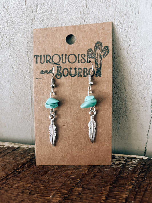 Les Boucles d'Oreilles Plumes Turquoises